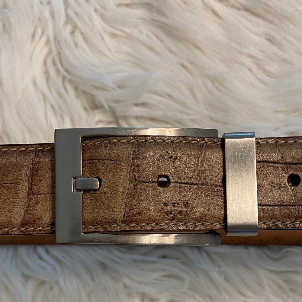 Mauro Cianci Tan Leather Belt with Silver Buckle size 32” length 43” excellent - Picture 1 of 8